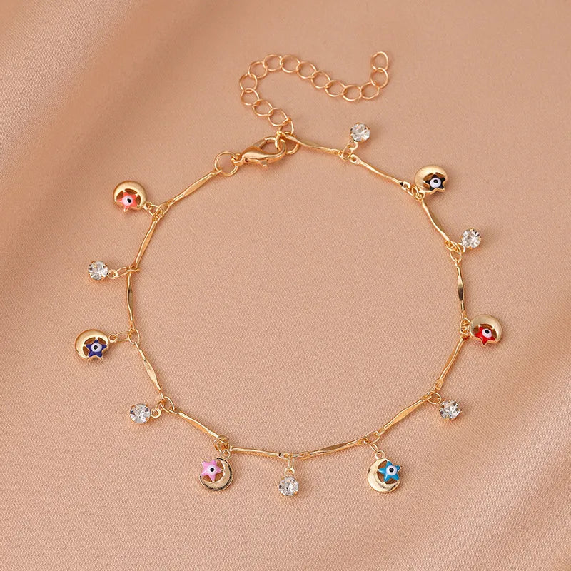 Fashion Leaf Eye Flower Alloy Plating Rhinestones Unisex Bracelets