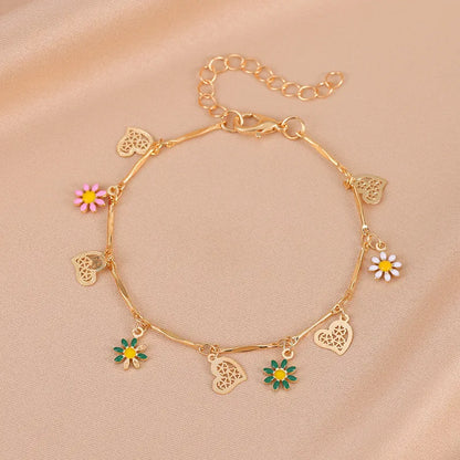 Fashion Leaf Eye Flower Alloy Plating Rhinestones Unisex Bracelets