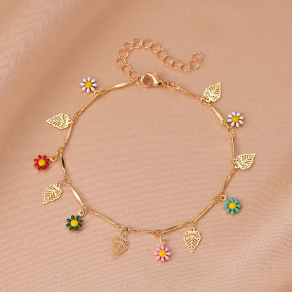 Fashion Leaf Eye Flower Alloy Plating Rhinestones Unisex Bracelets