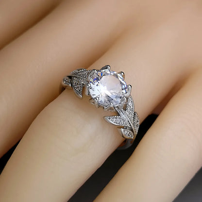 Fashion Leaf Flower Micro-inlaid Zircon Copper Ring Wholesale