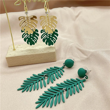 1 Pair Fashion Leaf Plating Iron Drop Earrings