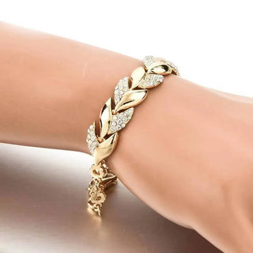 Fashion Leaf Metal Inlay Artificial Diamond Women'S Bracelets 1 Piece