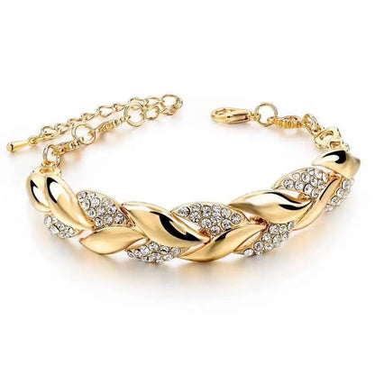 Fashion Leaf Metal Inlay Artificial Diamond Women'S Bracelets 1 Piece