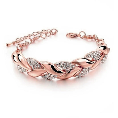 Fashion Leaf Metal Inlay Artificial Diamond Women'S Bracelets 1 Piece