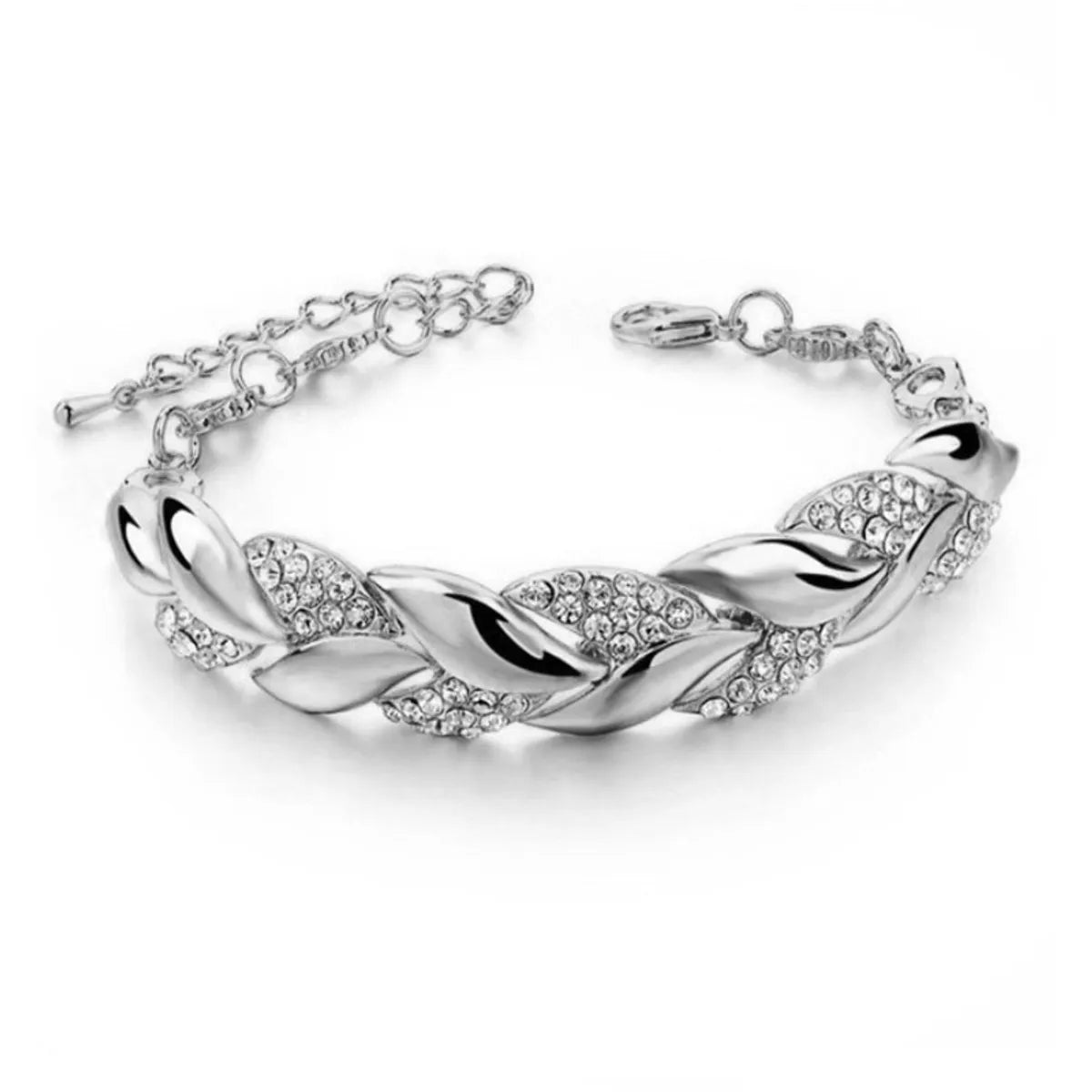 Fashion Leaf Metal Inlay Artificial Diamond Women'S Bracelets 1 Piece