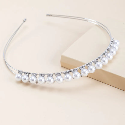 Fashion Leaf Square Metal Inlay Rhinestones Pearl Hair Band 1 Piece