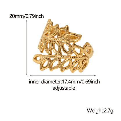 Fashion Leaf Stainless Steel Gold Plated Open Ring