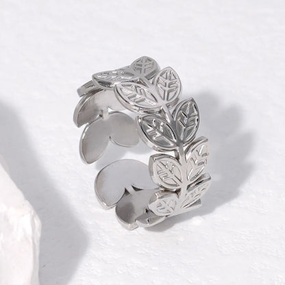 Fashion Leaf Stainless Steel Plating Open Ring