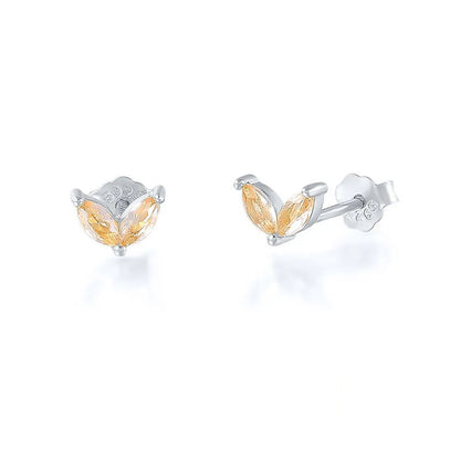 Fashion Leaf Sterling Silver Plating Inlay Artificial Diamond Ear Studs 1 Pair