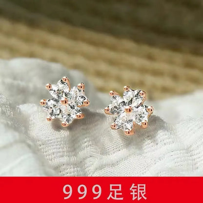 Fashion Leaf Sterling Silver Plating Rhinestones Ear Studs 1 Pair