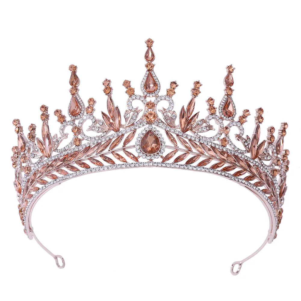 Fashion Leaf Water Droplets Crown Alloy Rhinestone Inlay Artificial Crystal Crown 1 Piece