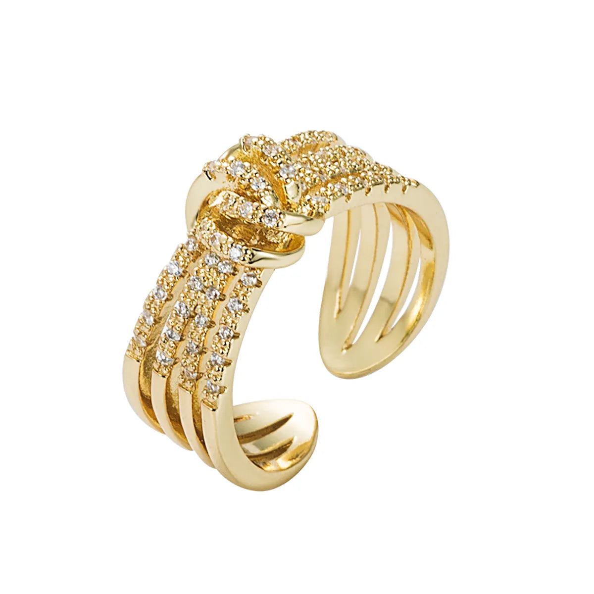 Fashion Leaves Copper Gold Plated Zircon Open Ring 1 Piece