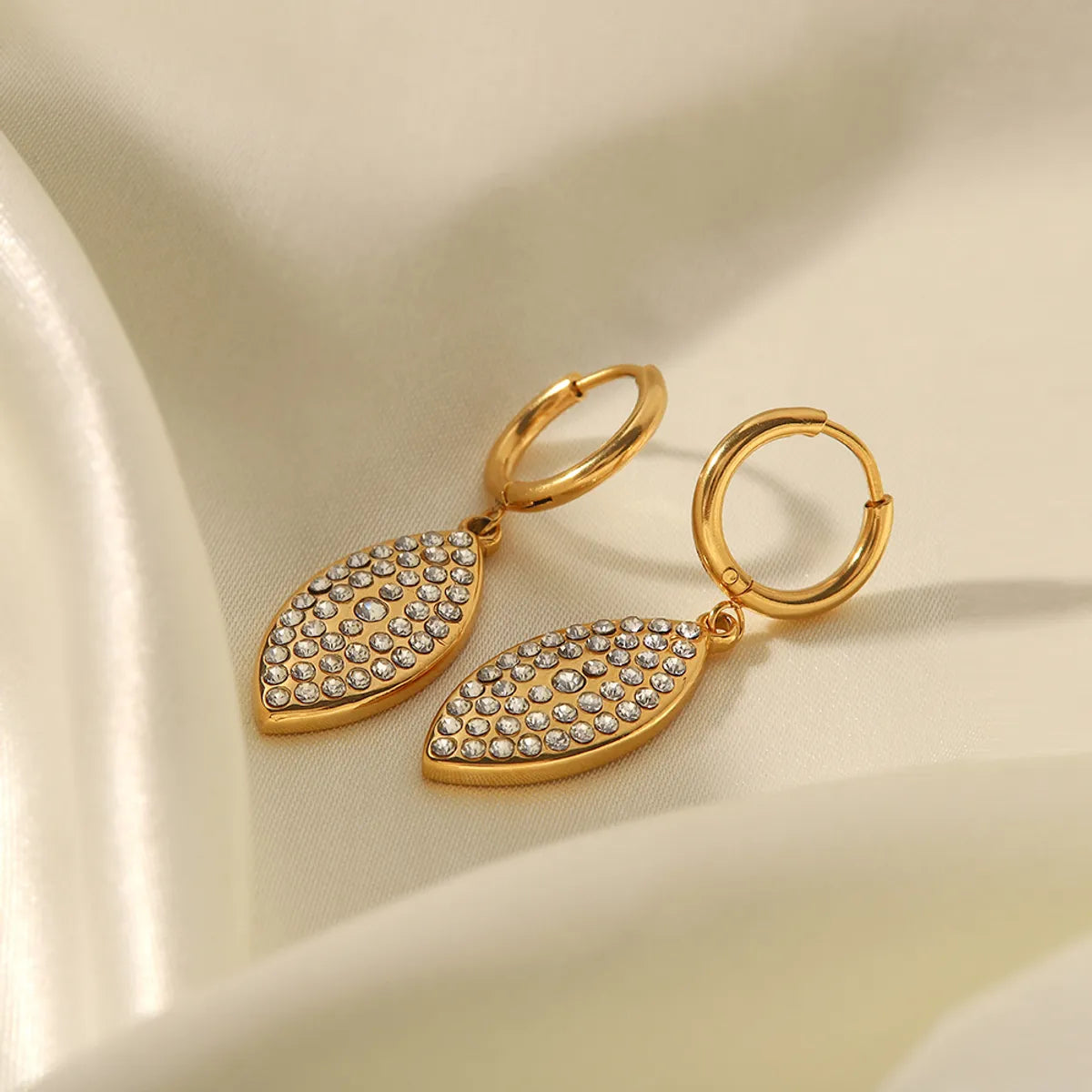 1 Pair Fashion Leaves Gold Plated 304 Stainless Steel Artificial Diamond Earrings