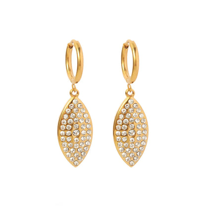 1 Pair Fashion Leaves Gold Plated 304 Stainless Steel Artificial Diamond Earrings