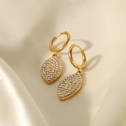 1 Pair Fashion Leaves Gold Plated 304 Stainless Steel Artificial Diamond Earrings