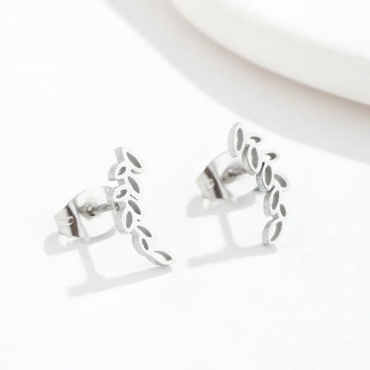 Fashion Leaves Stainless Steel Plating Hollow Out Ear Studs 1 Pair