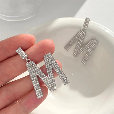 Fashion Letter Alloy Inlay Rhinestones Women's Drop Earrings 1 Pair