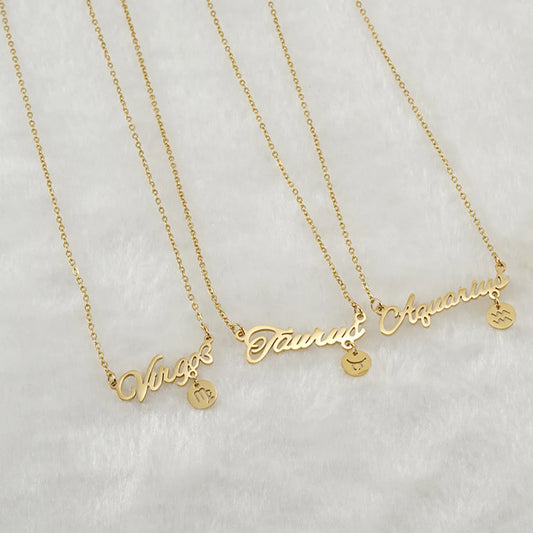 Fashion Letter Constellation Stainless Steel Pendant Necklace Gold Plated Stainless Steel Necklaces