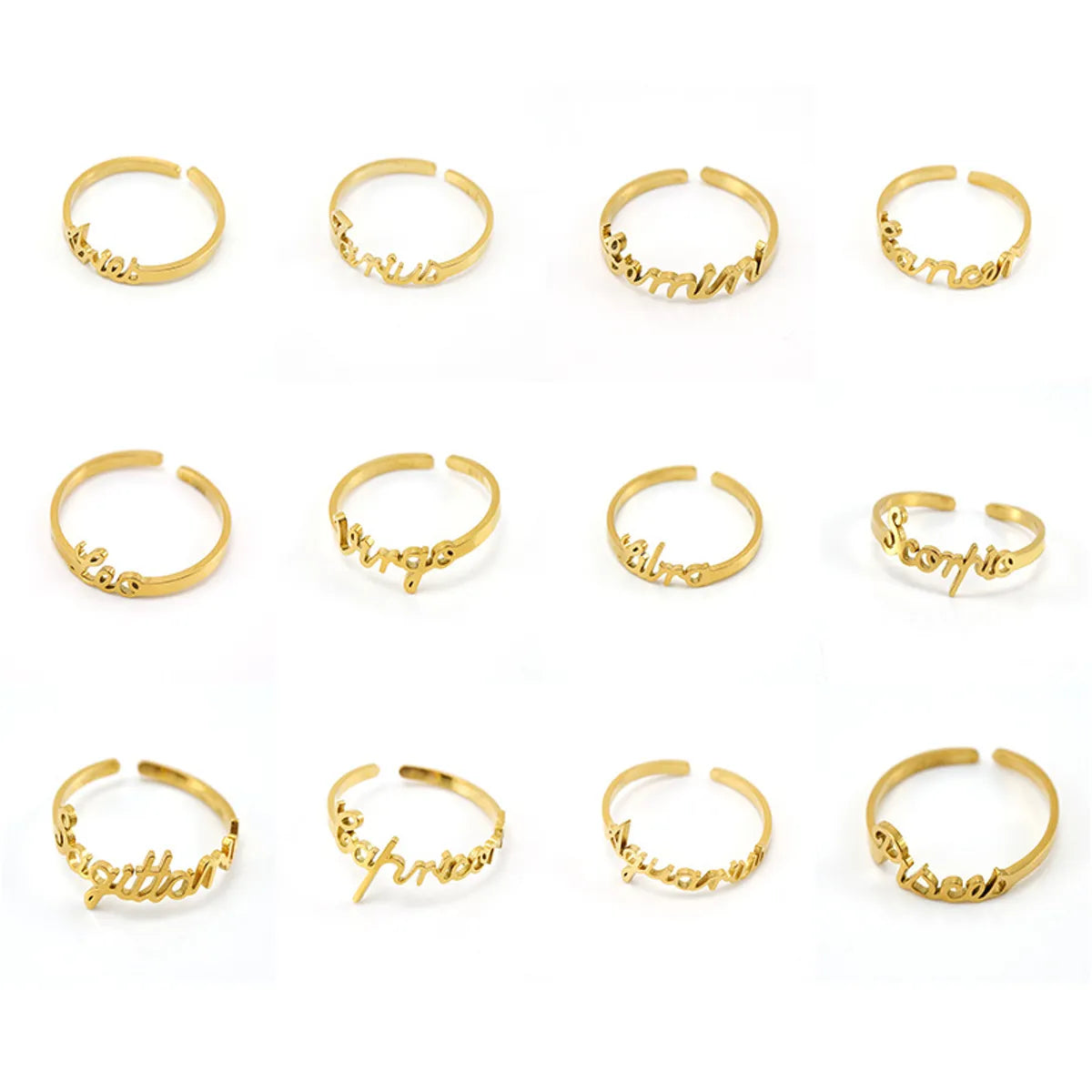 Fashion Letter Constellation Titanium Steel Gold Plated Open Ring