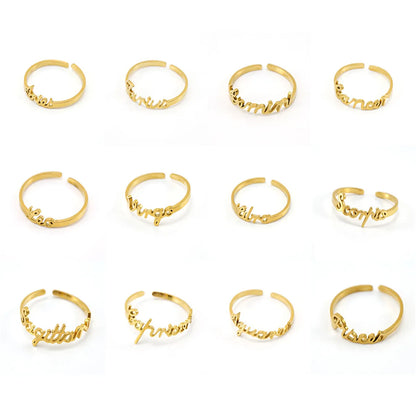 Fashion Letter Constellation Titanium Steel Gold Plated Open Ring