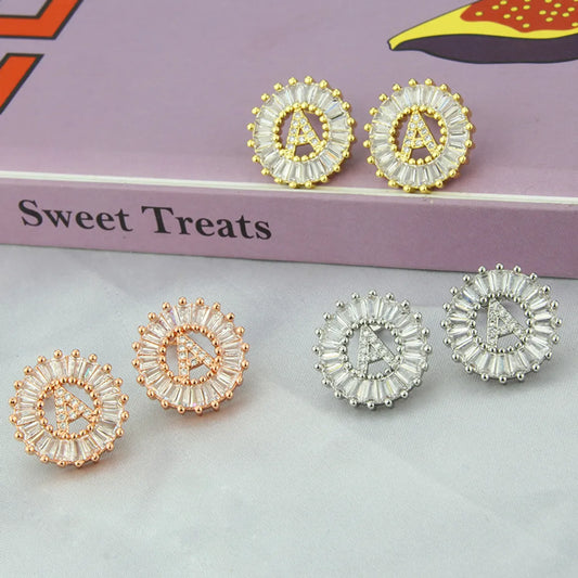 Fashion Letter Copper Inlay Zircon Ear Studs 1 Pair