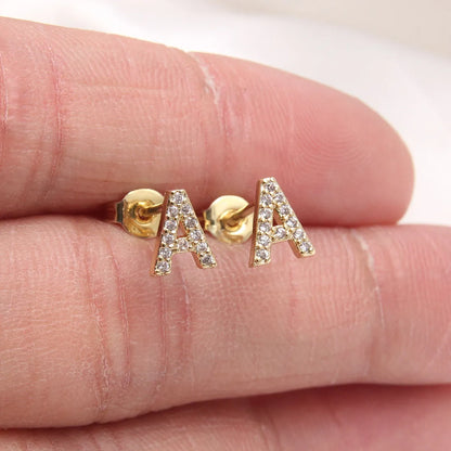 Fashion Letter Copper Inlay Zircon Ear Studs 1 Pair