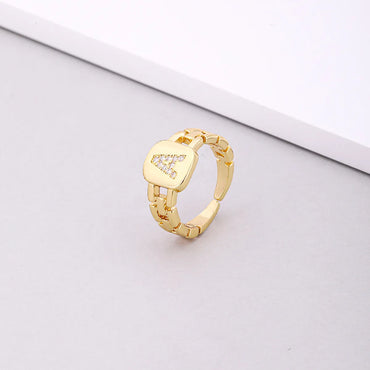 Fashion Letter Copper Inlay Zircon Rings 1 Piece