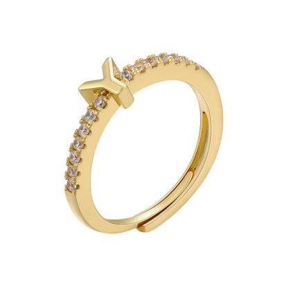 Fashion Letter Copper Plating Zircon Open Ring