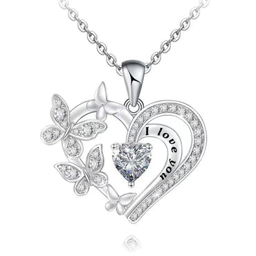 Fashion Letter Heart Shape Butterfly Alloy Inlay Rhinestones Valentine's Day Mother's Day Women's Pendant Necklace