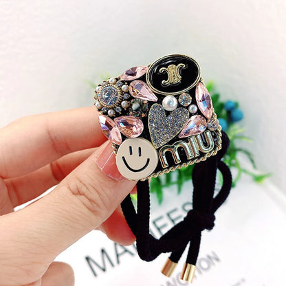 Fashion Letter Heart Shape Smiley Face Imitation Pearl Cloth Rhinestone Hair Clip Hair Tie