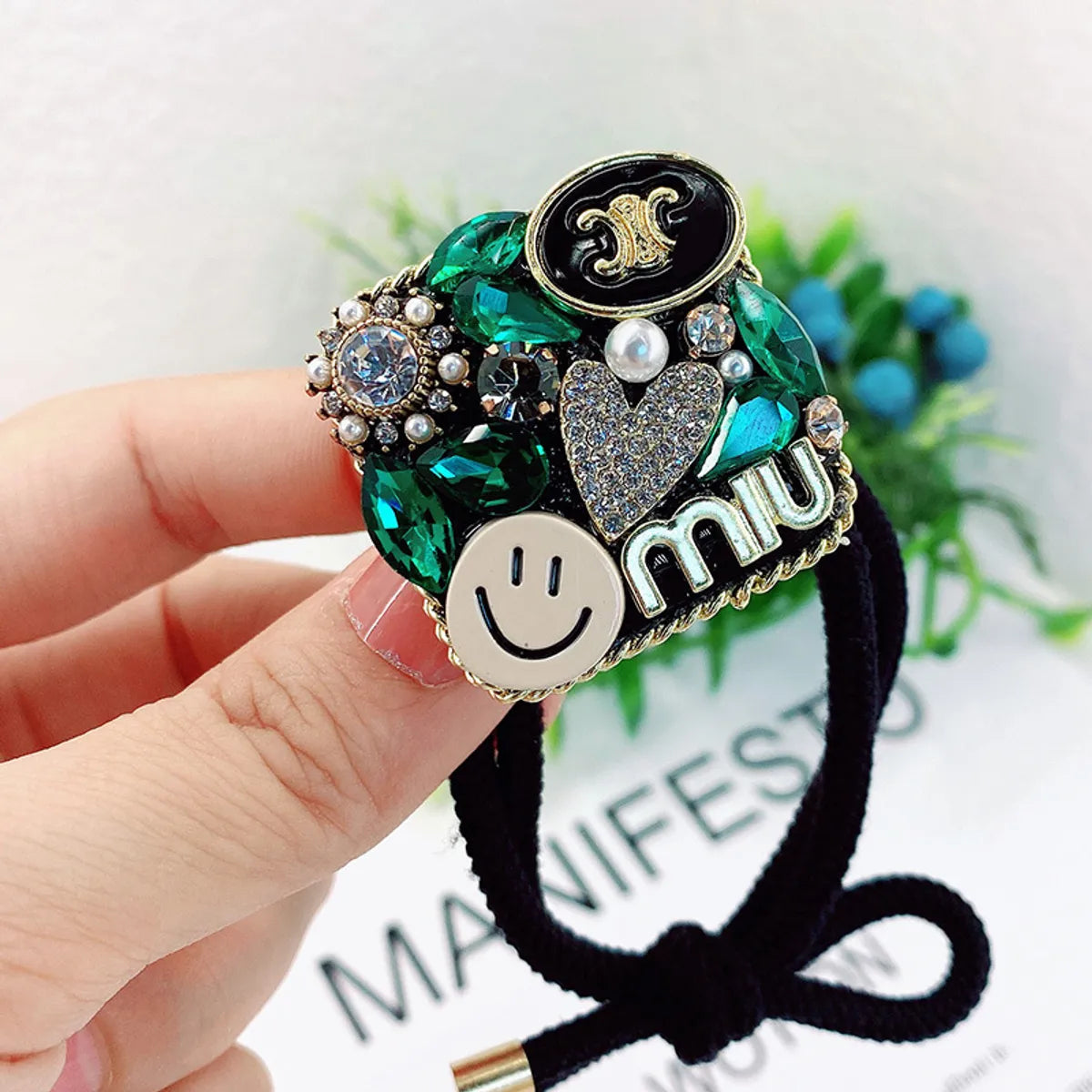 Fashion Letter Heart Shape Smiley Face Imitation Pearl Cloth Rhinestone Hair Clip Hair Tie