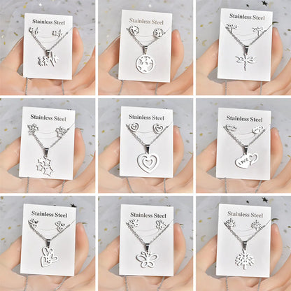 Fashion Letter Heart Shape Solid Color Titanium Steel Hollow Out Earrings Necklace 1 Set