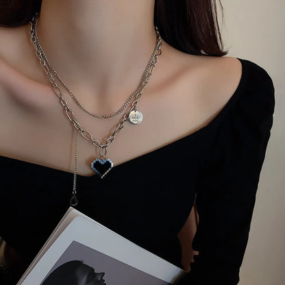 Fashion Letter Heart Shape Titanium Steel Necklace Layered Titanium Steel Stainless Steel Necklaces 1 Piece