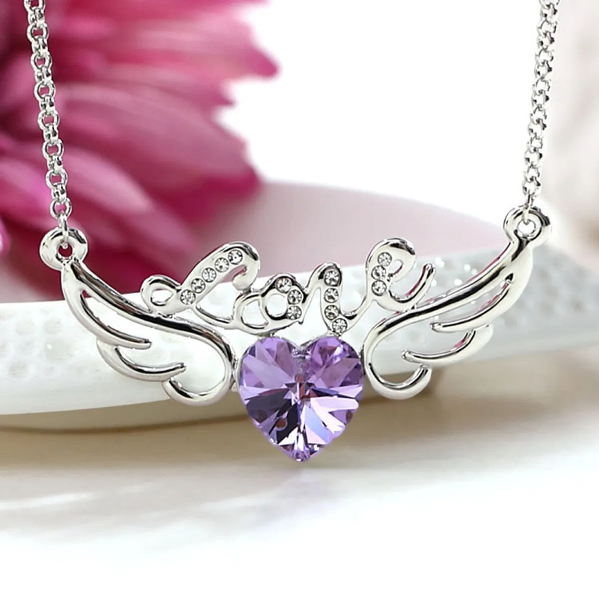 Fashion Letter Heart Shape Wings Alloy Inlay Artificial Crystal Valentine's Day Women's Necklace