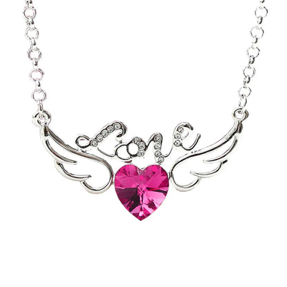 Fashion Letter Heart Shape Wings Alloy Inlay Artificial Crystal Valentine's Day Women's Necklace