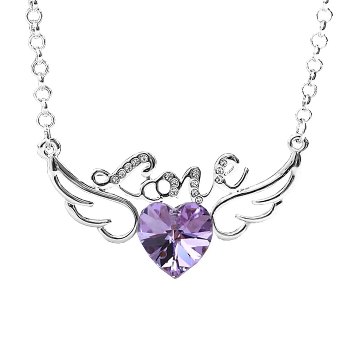 Fashion Letter Heart Shape Wings Alloy Inlay Artificial Crystal Valentine's Day Women's Necklace