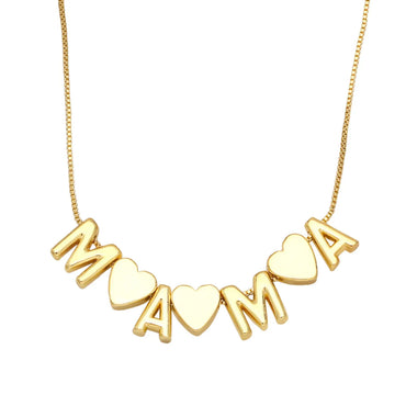 Fashion Letter Mama Mom Pendant Heart Copper 18k Gold-plated Inlaid Color Zircon Necklace