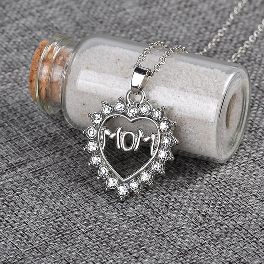 Fashion Letter Mom Necklace Sun Pattern Hollow Heart-shaped Alloy Necklace