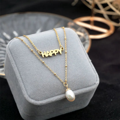 Fashion Letter Pearl Titanium Steel Pendant Necklace 1 Piece