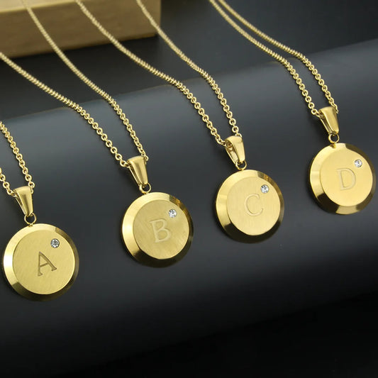 Fashion Letter Stainless Steel Gold Plated Zircon Pendant Necklace