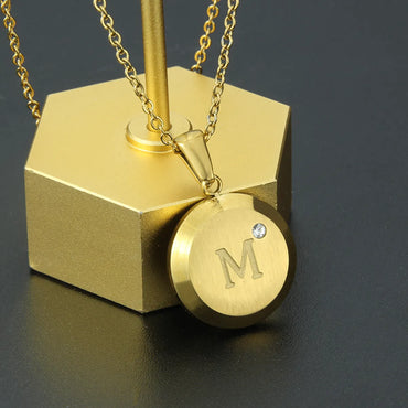 Fashion Letter Stainless Steel Gold Plated Zircon Pendant Necklace