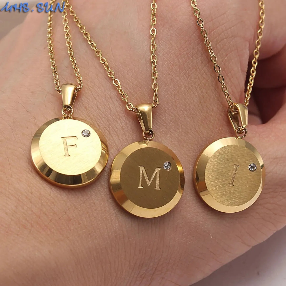 Fashion Letter Stainless Steel Gold Plated Zircon Pendant Necklace