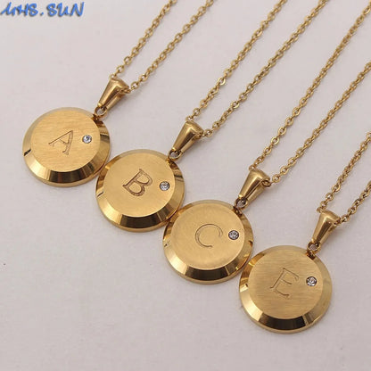 Fashion Letter Stainless Steel Gold Plated Zircon Pendant Necklace