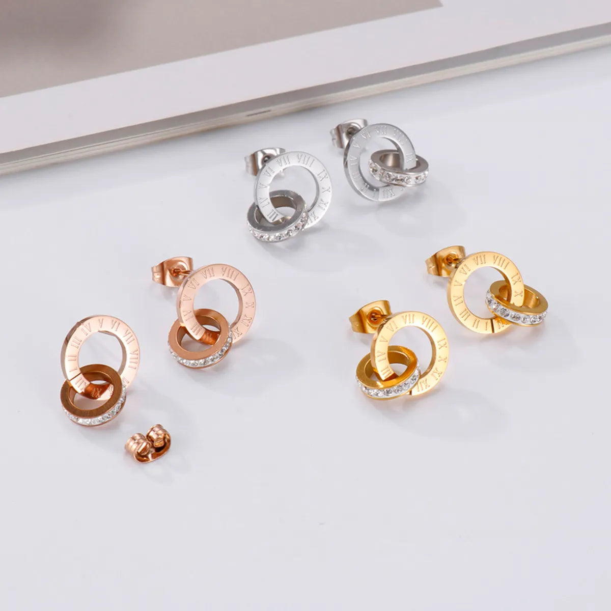 Fashion Letter Stainless Steel Plating Zircon Earrings 1 Pair