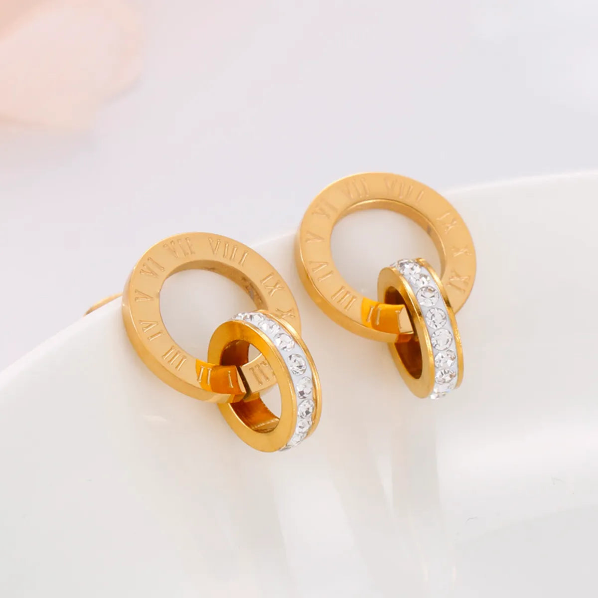 Fashion Letter Stainless Steel Plating Zircon Earrings 1 Pair