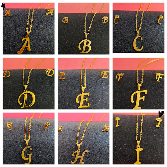 Fashion Letter Titanium Steel Gold Plated Earrings Necklace