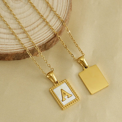 Fashion Letter Titanium Steel Inlay Shell Pendant Necklace 1 Piece