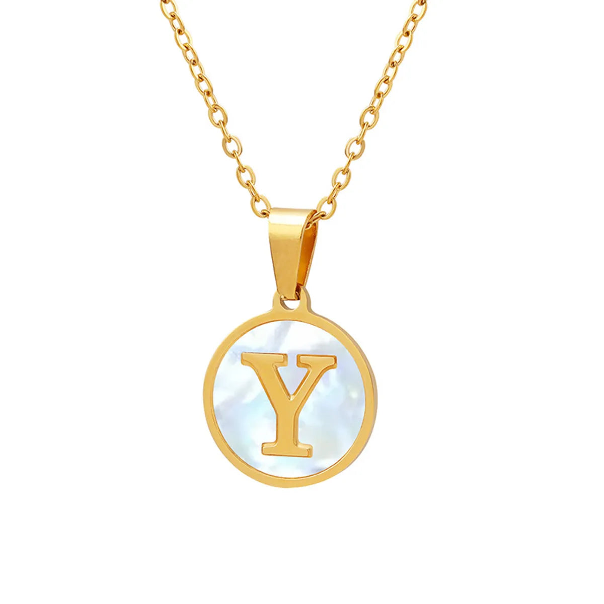 Wholesale Jewelry Fashion Letter 304 Stainless Steel Shell 18K Gold Plated Plating Pendant Necklace