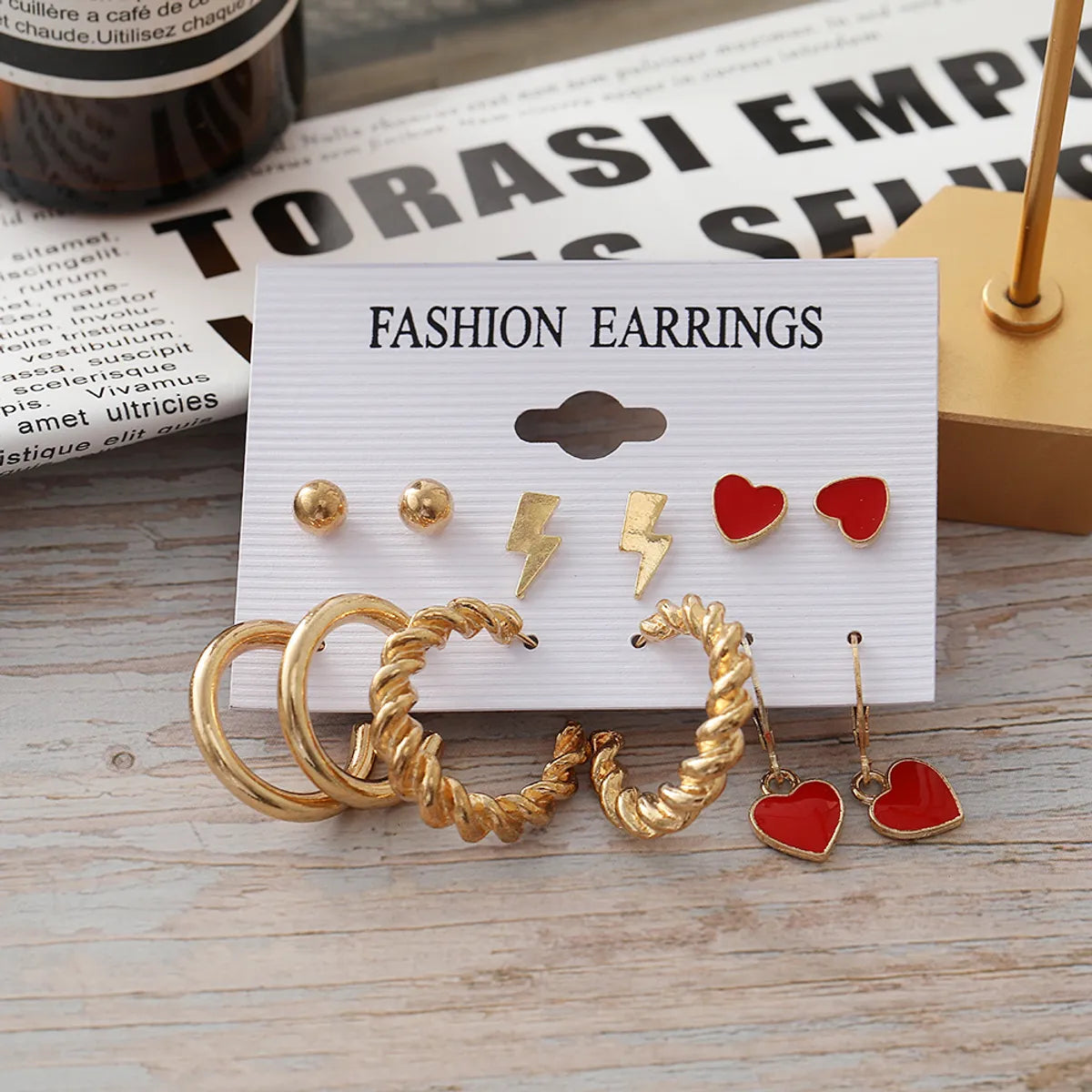 Fashion Lightning Red Heart-Shaped Earrings Alloy Earrings Set