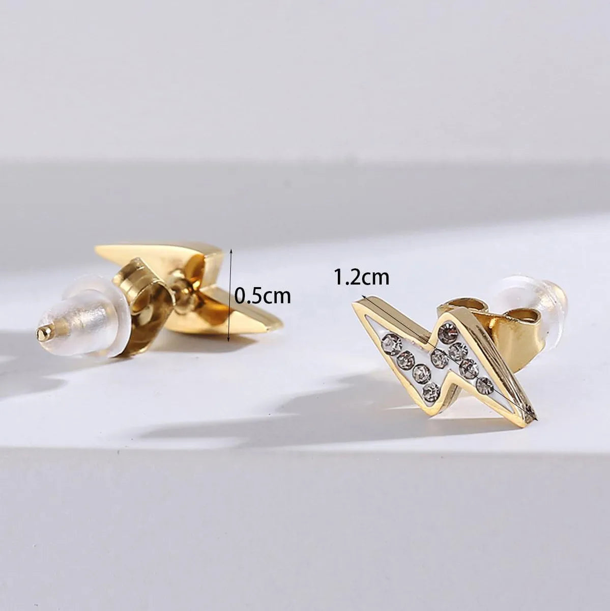 1 Pair Fashion Lightning Three-dimensional Gold Plated Stainless Steel Rhinestones Ear Studs